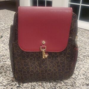 Calvin Klein Burgundy and Brown Monogram Backpack